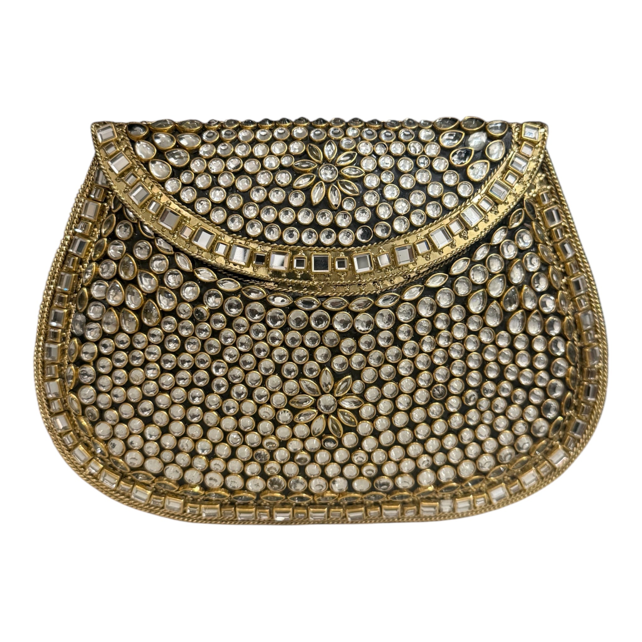 The Sitara — Silver & Gold Kundan Saddle Clutch